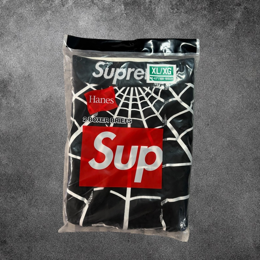Supreme Hanes Spider-Man Boxer Briefs Mens XL Black Web 2-Pack SS26A66 NWT New